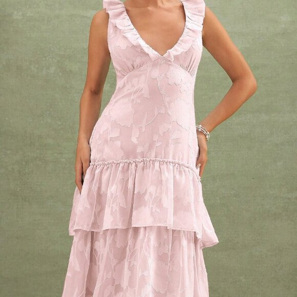 Pink Party Women's Floral Textured Tiered Ruffle Maxi Dress - Picture 4 of 5